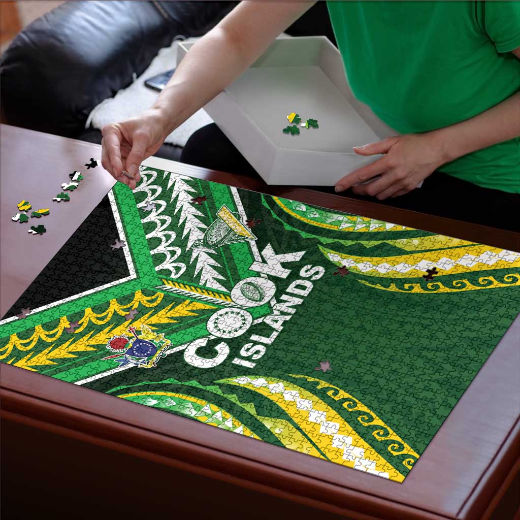 Cook Islands Rugby Puzzle Unique Style Green Version - Polynesian Pride