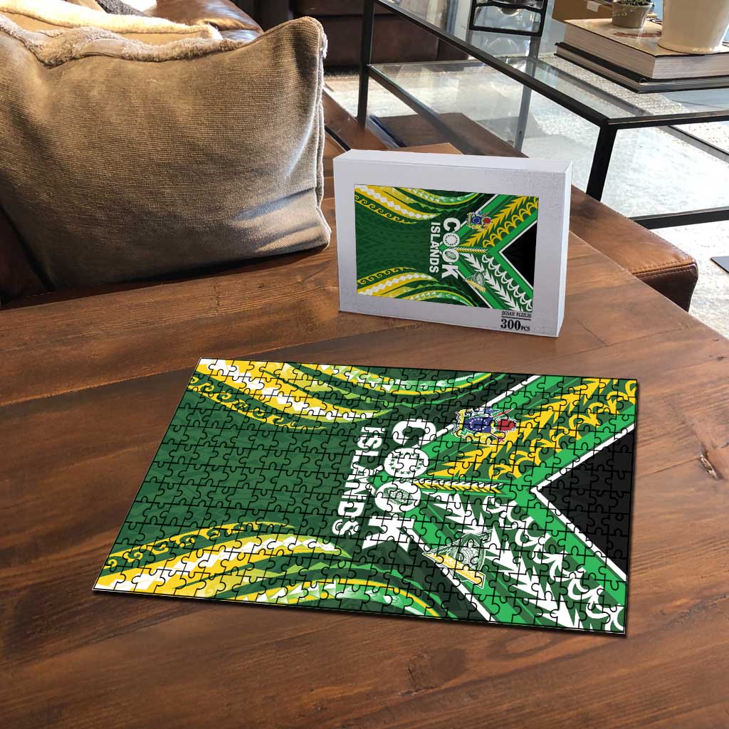 Cook Islands Rugby Puzzle Unique Style Green Version - Polynesian Pride