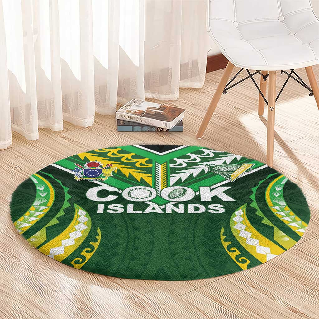 Cook Islands Rugby Round Carpet Unique Style Green Version - Polynesian Pride