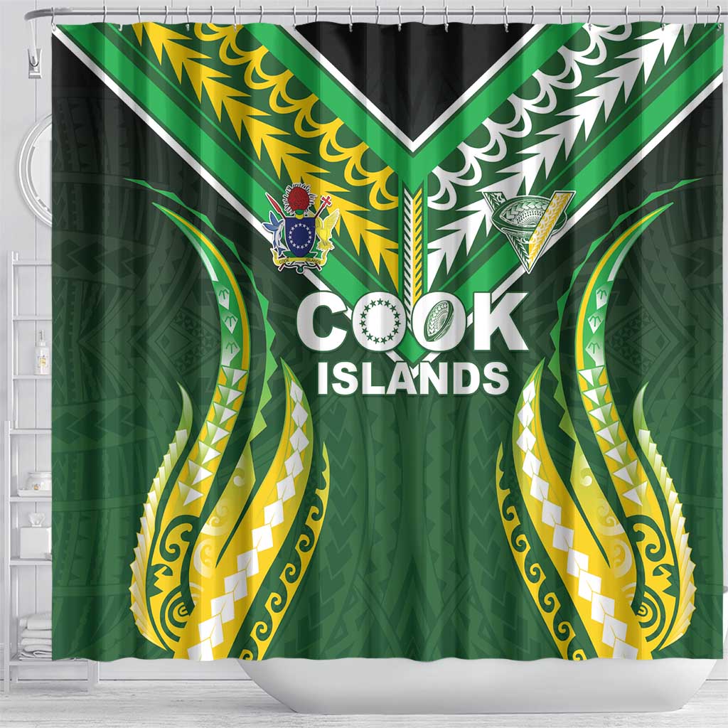 Cook Islands Rugby Shower Curtain Unique Style Green Version - Polynesian Pride