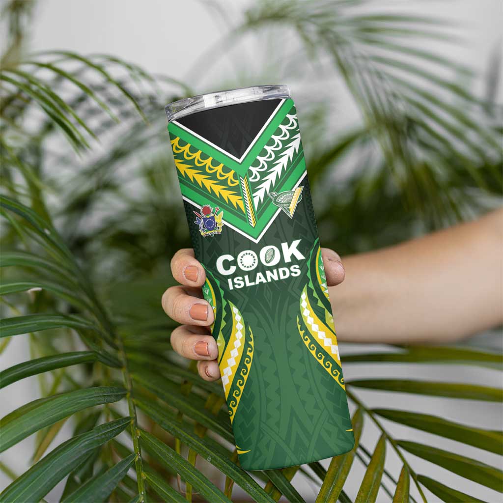 Custom Cook Islands Rugby Skinny Tumbler Unique Style Green Version - Polynesian Pride