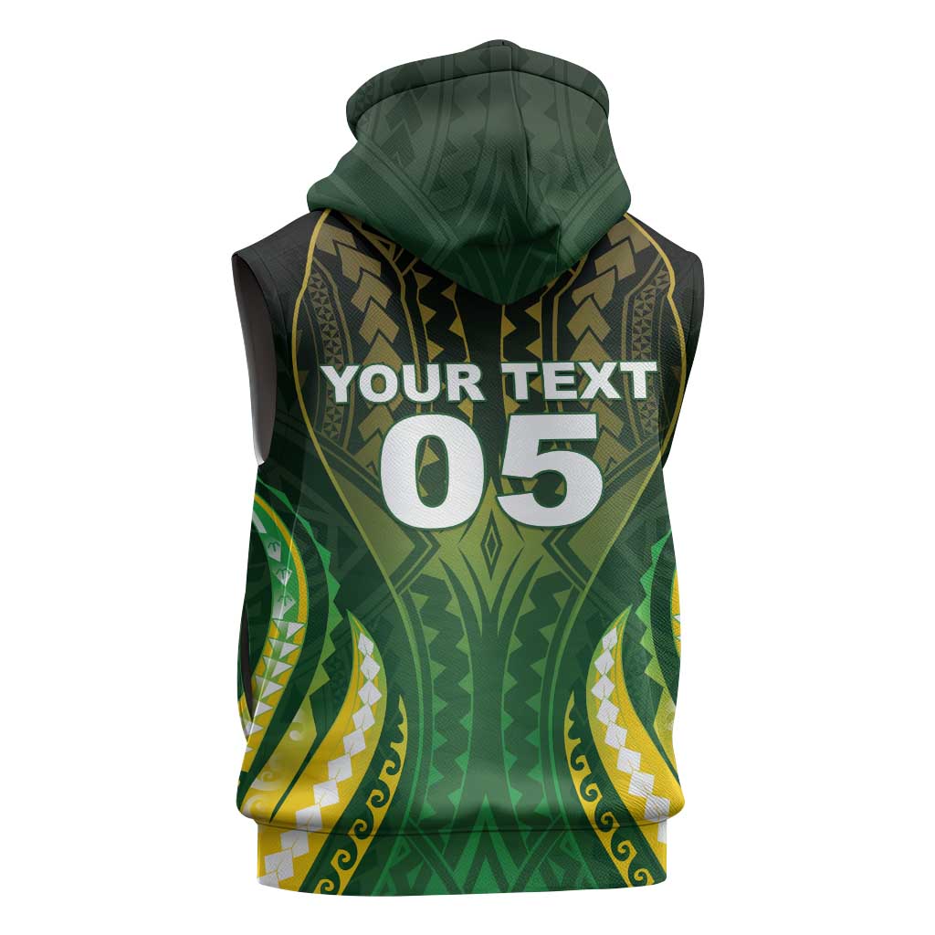 Custom Cook Islands Rugby Sleeveless Zip Hoodie Unique Style Green Version - Polynesian Pride