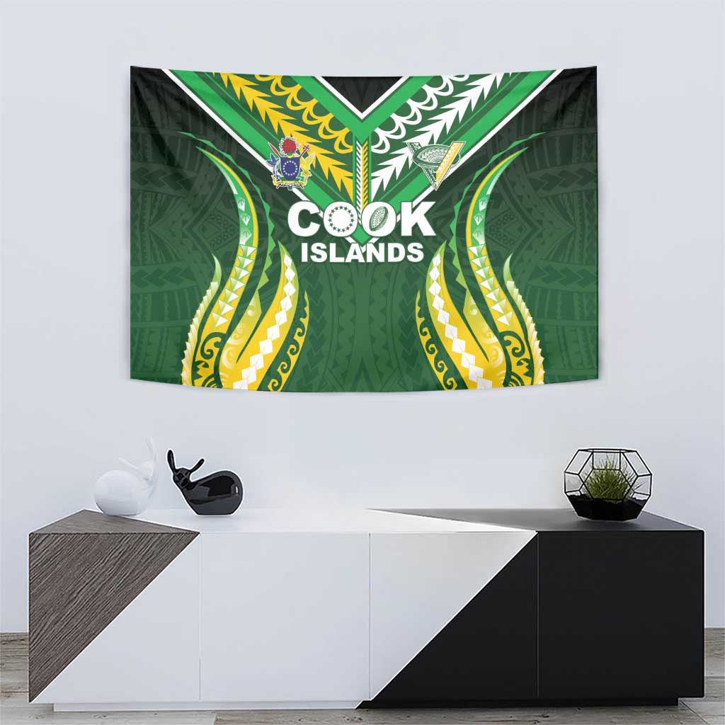 Cook Islands Rugby Tapestry Unique Style Green Version - Polynesian Pride