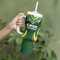 Custom Cook Islands Rugby Tumbler With Handle Unique Style Green Version - Polynesian Pride