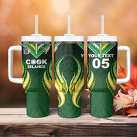 Custom Cook Islands Rugby Tumbler With Handle Unique Style Green Version - Polynesian Pride