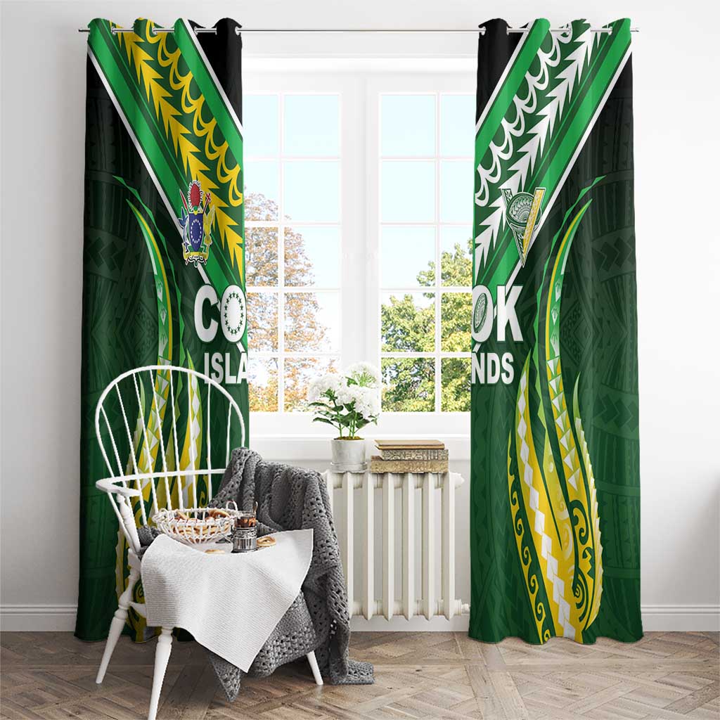 Cook Islands Rugby Window Curtain Unique Style Green Version - Polynesian Pride