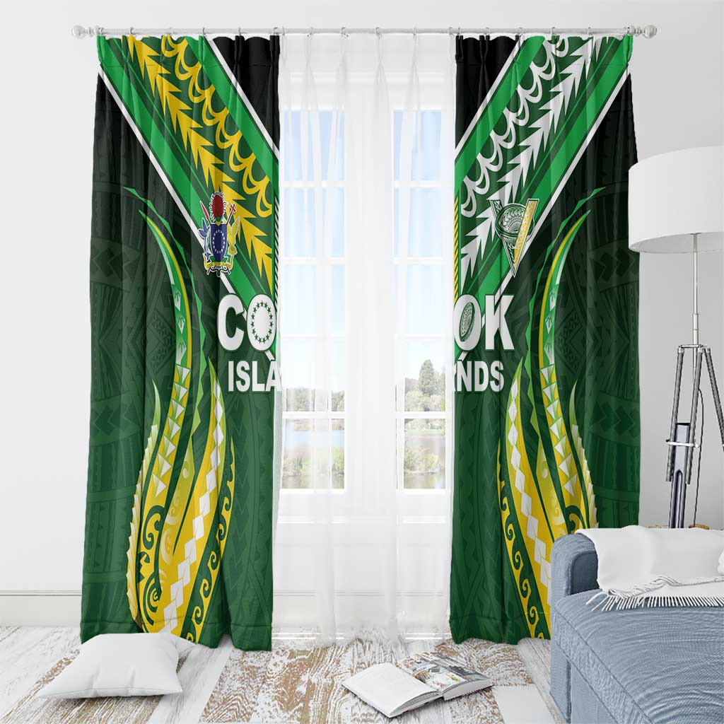 Cook Islands Rugby Window Curtain Unique Style Green Version - Polynesian Pride