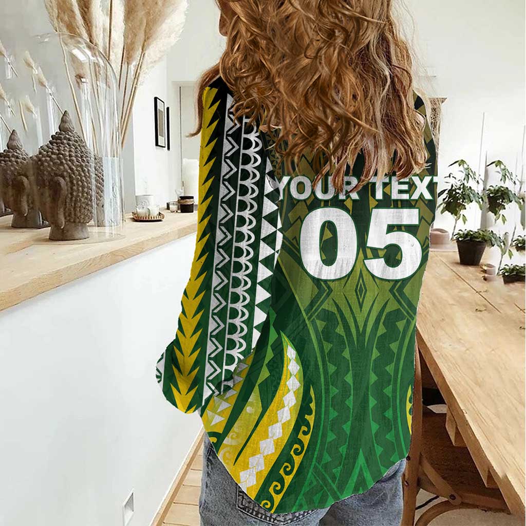 Custom Cook Islands Rugby Women Casual Shirt Unique Style Green Version - Polynesian Pride