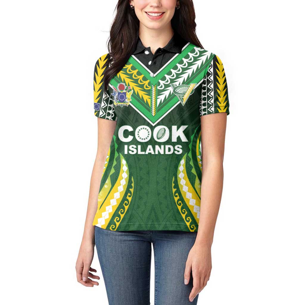 Custom Cook Islands Rugby Women Polo Shirt Unique Style Green Version - Polynesian Pride