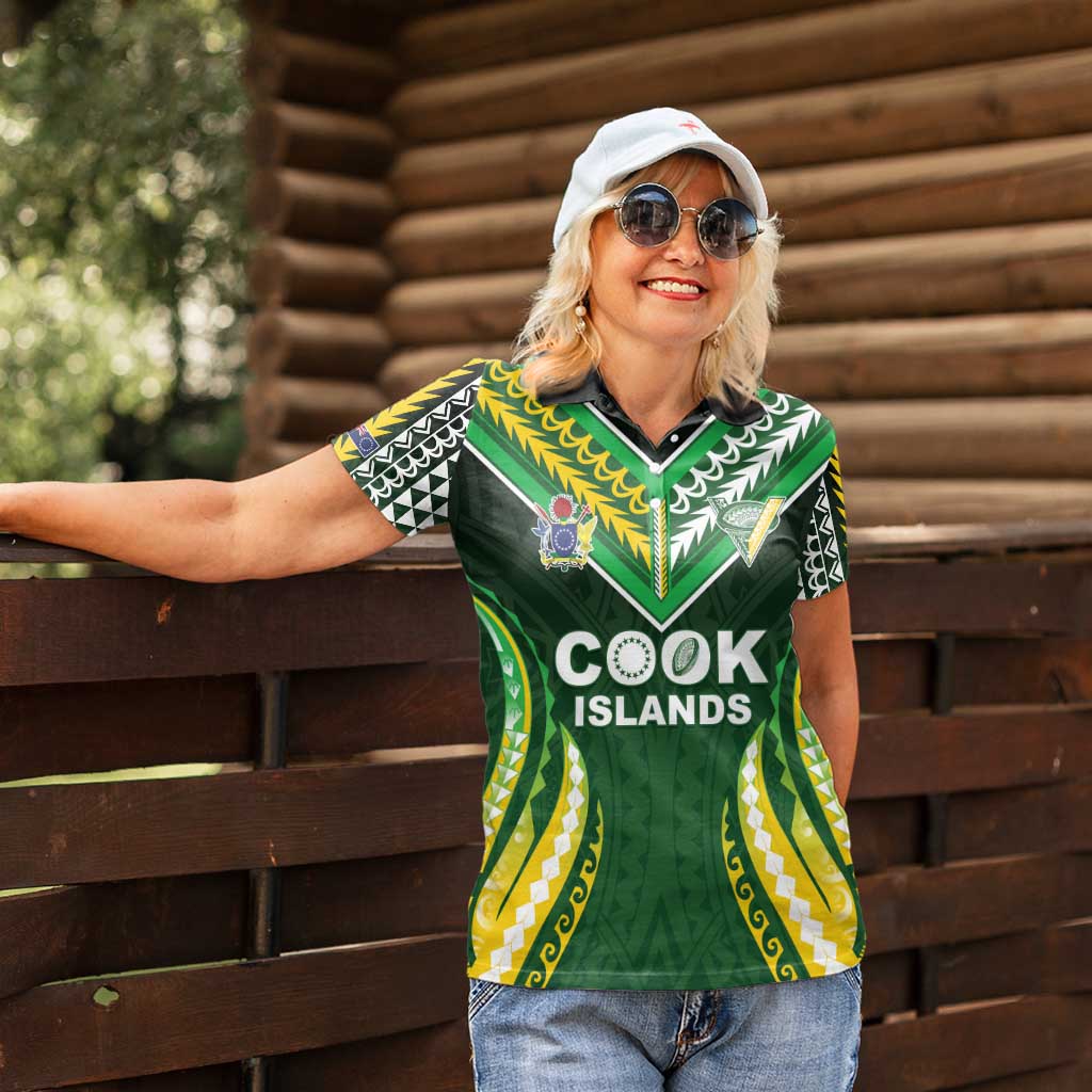 Custom Cook Islands Rugby Women Polo Shirt Unique Style Green Version - Polynesian Pride