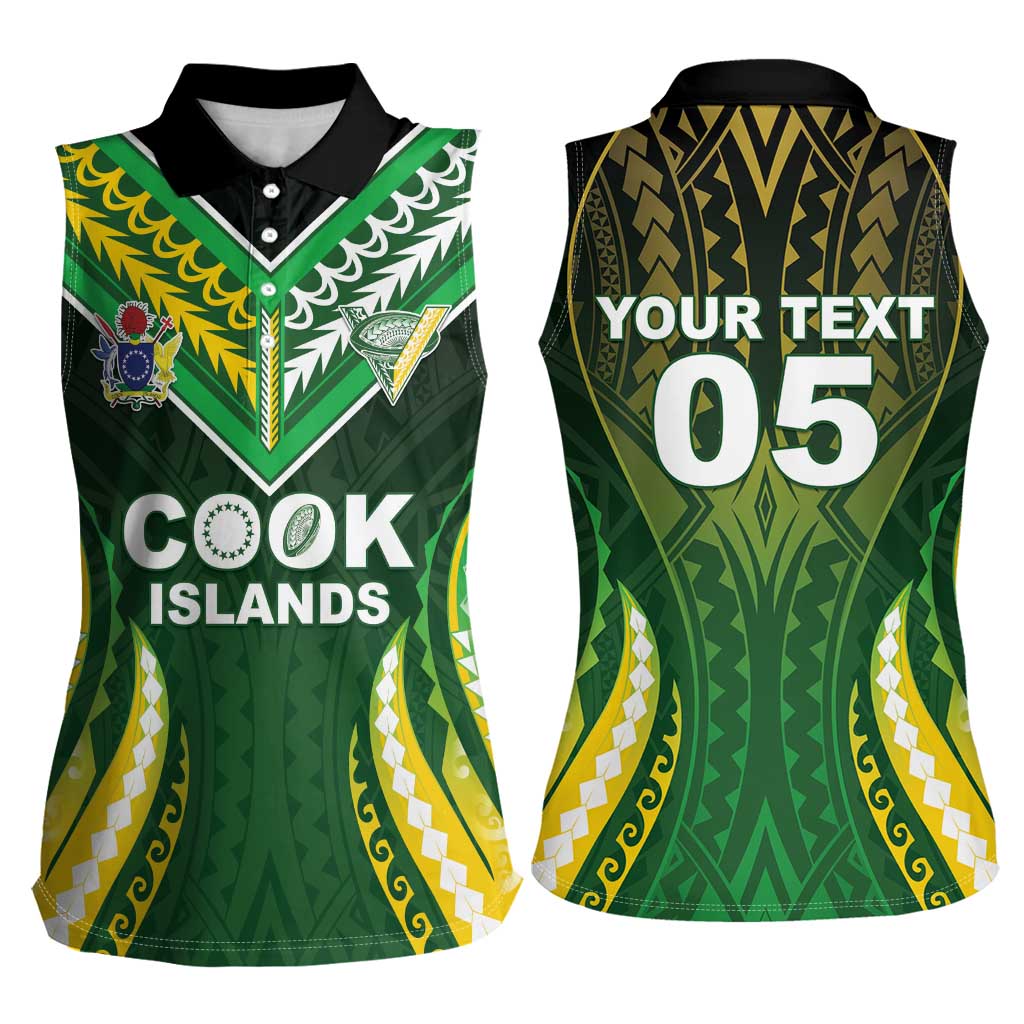 Custom Cook Islands Rugby Women Sleeveless Polo Shirt Unique Style Green Version - Polynesian Pride