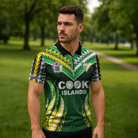 Custom Cook Islands Rugby Zipper Polo Shirt Unique Style Green Version - Polynesian Pride