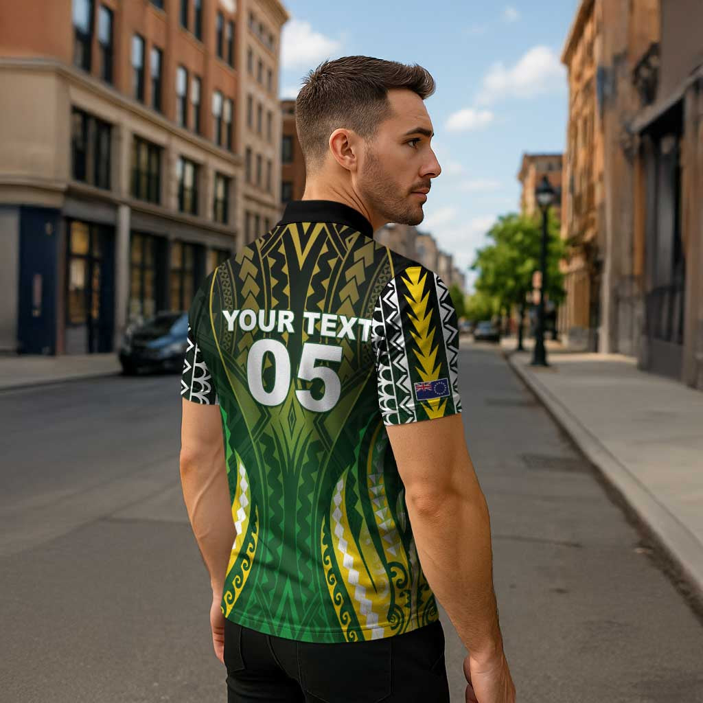 Custom Cook Islands Rugby Zipper Polo Shirt Unique Style Green Version - Polynesian Pride