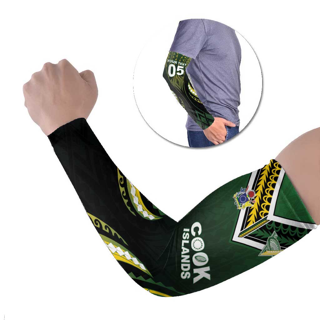Custom Cook Islands Rugby Arm Sleeves Unique Style Black Version - Polynesian Pride