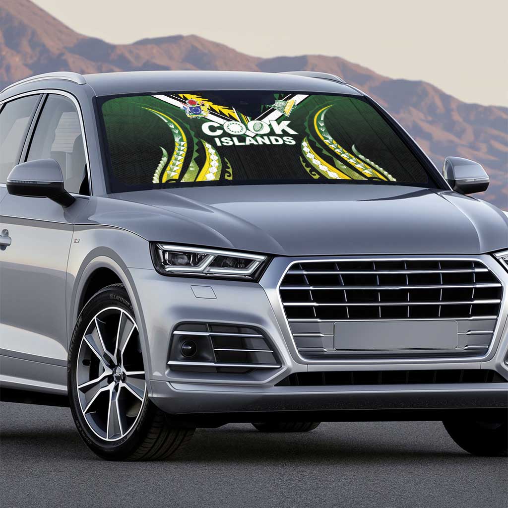 Cook Islands Rugby Auto Sun Shade Unique Style Black Version - Polynesian Pride