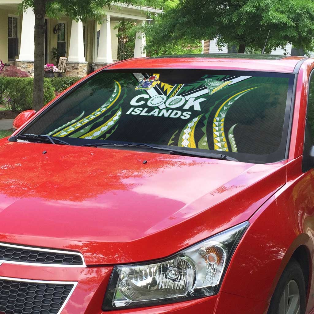 Cook Islands Rugby Auto Sun Shade Unique Style Black Version - Polynesian Pride