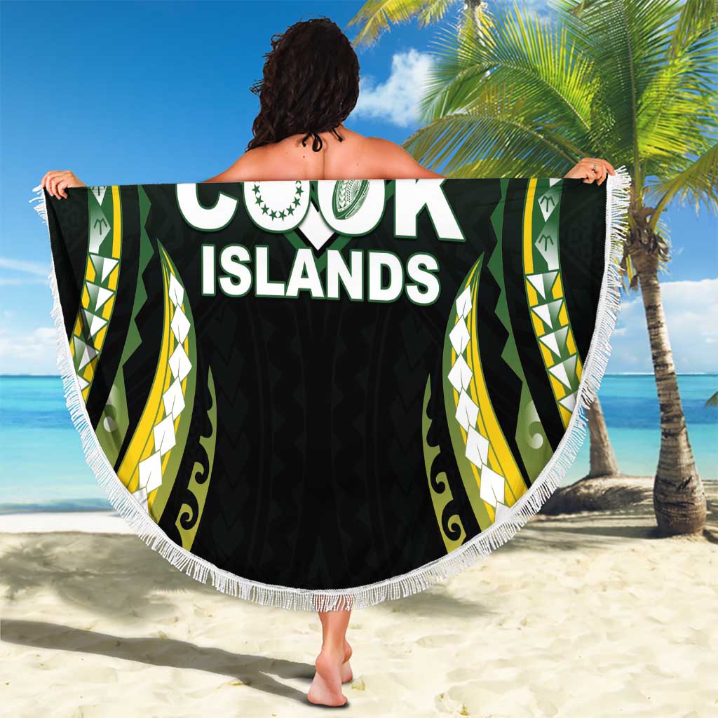 Cook Islands Rugby Beach Blanket Unique Style Black Version - Polynesian Pride