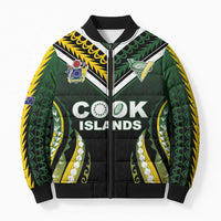 Custom Cook Islands Rugby Bomber Puffer Jacket Unique Style Black Version - Polynesian Pride