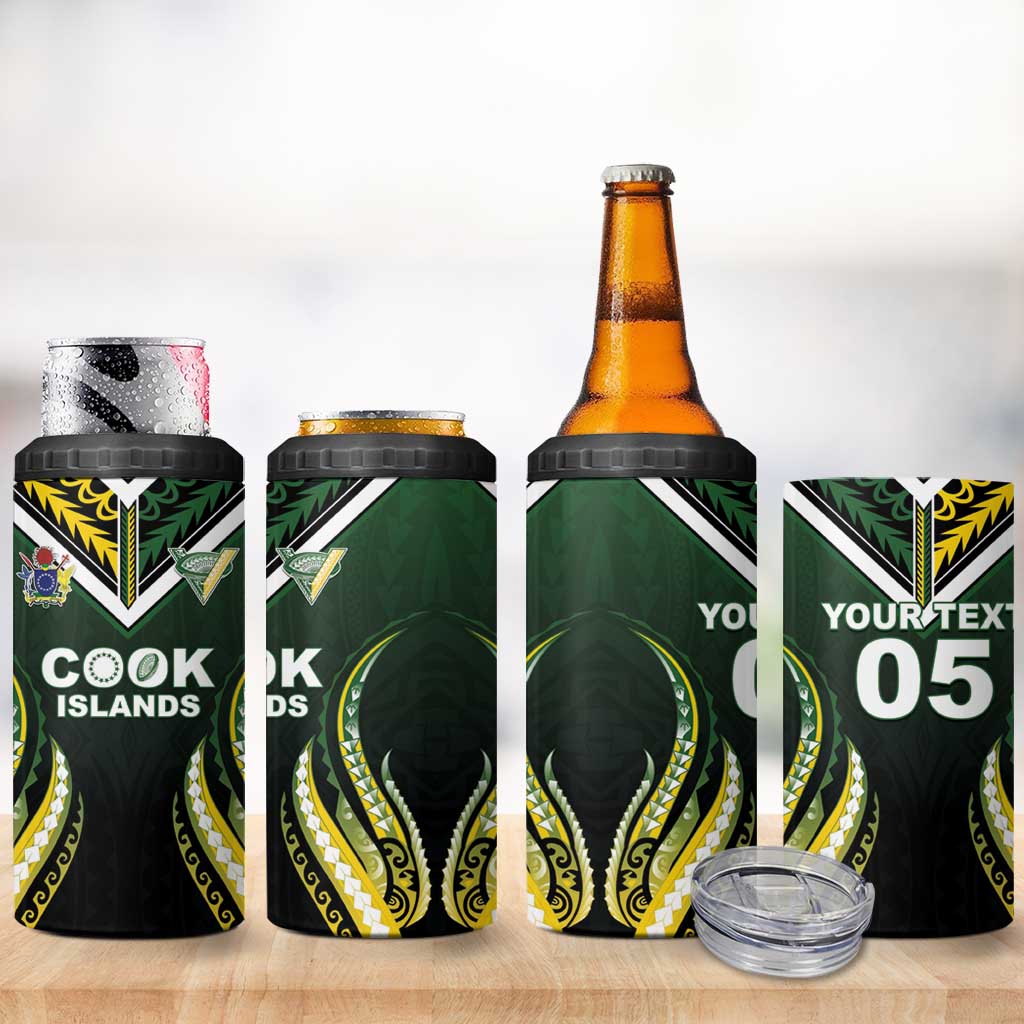 Custom Cook Islands Rugby 4 in 1 Can Cooler Tumbler Unique Style Black Version - Polynesian Pride