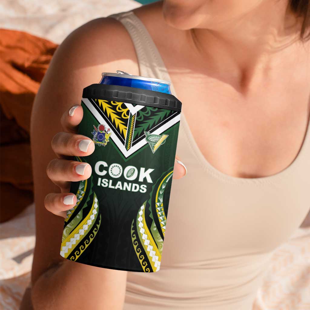 Custom Cook Islands Rugby 4 in 1 Can Cooler Tumbler Unique Style Black Version - Polynesian Pride