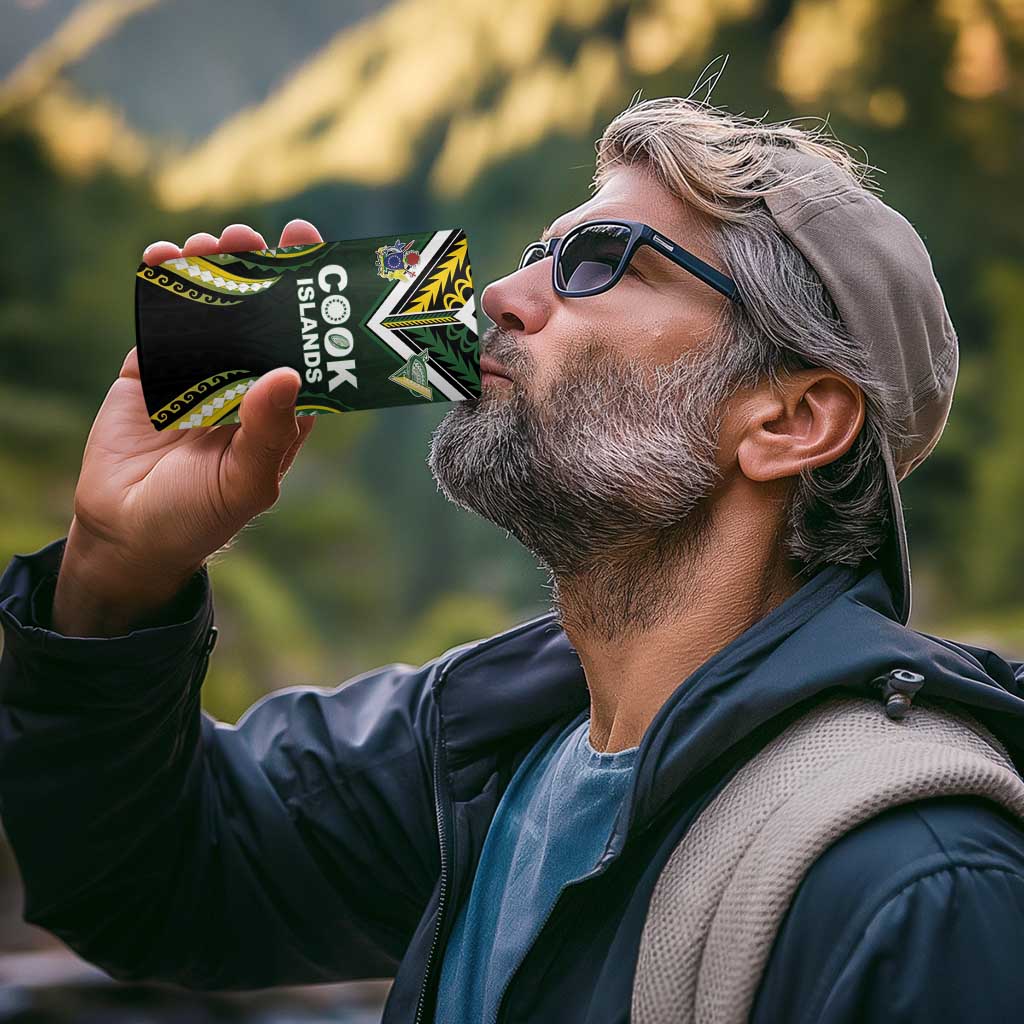 Custom Cook Islands Rugby 4 in 1 Can Cooler Tumbler Unique Style Black Version - Polynesian Pride