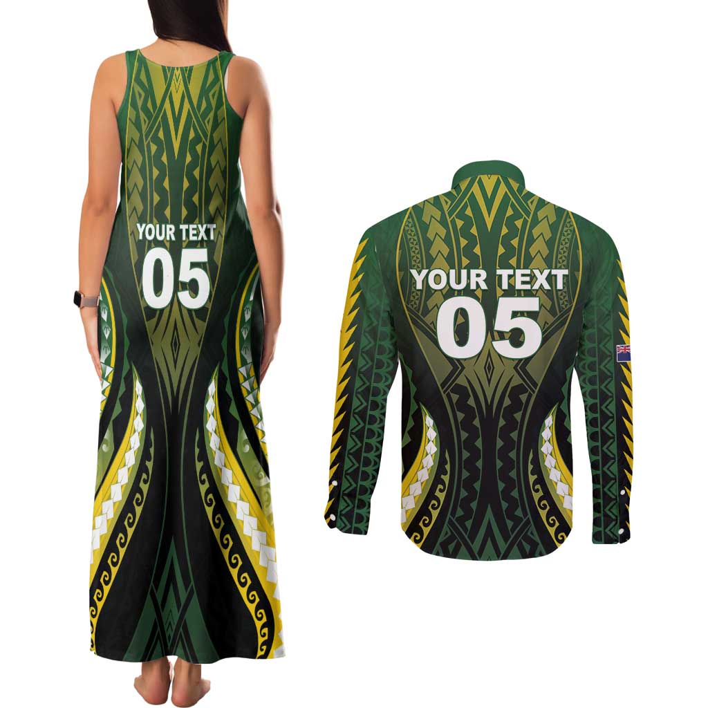 Custom Cook Islands Rugby Couples Matching Tank Maxi Dress and Long Sleeve Button Shirt Unique Style Black Version - Polynesian Pride