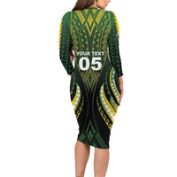 Custom Cook Islands Rugby Family Matching Long Sleeve Bodycon Dress and Hawaiian Shirt Unique Style Black Version - Polynesian Pride