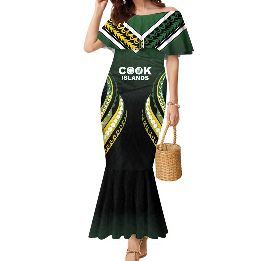 Custom Cook Islands Rugby Family Matching Mermaid Dress and Hawaiian Shirt Unique Style Black Version - Polynesian Pride