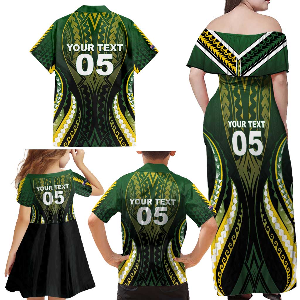 Custom Cook Islands Rugby Family Matching Off Shoulder Maxi Dress and Hawaiian Shirt Unique Style Black Version - Polynesian Pride