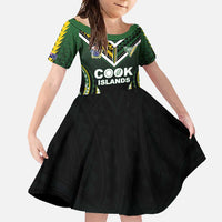 Custom Cook Islands Rugby Family Matching Short Sleeve Bodycon Dress and Hawaiian Shirt Unique Style Black Version - Polynesian Pride