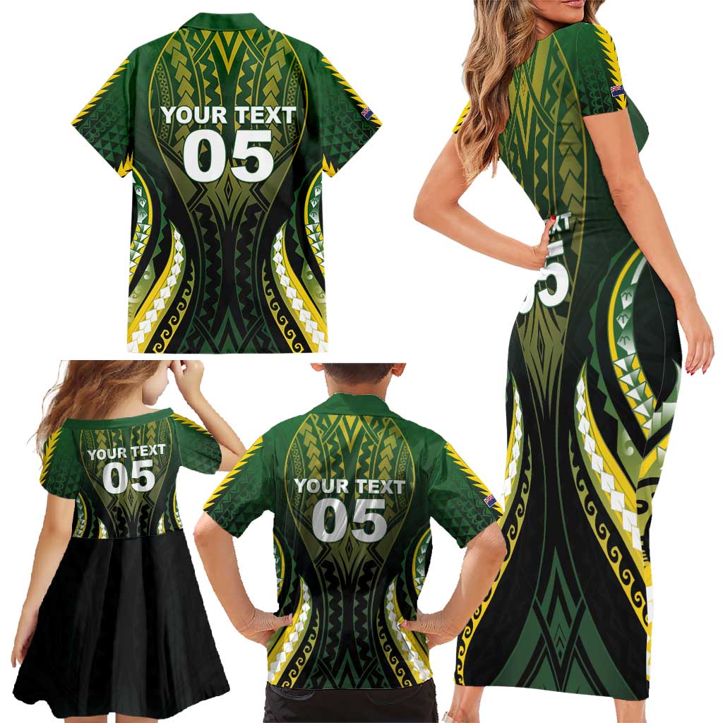 Custom Cook Islands Rugby Family Matching Short Sleeve Bodycon Dress and Hawaiian Shirt Unique Style Black Version - Polynesian Pride