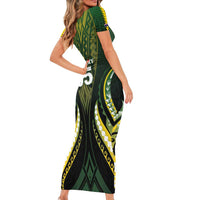 Custom Cook Islands Rugby Family Matching Short Sleeve Bodycon Dress and Hawaiian Shirt Unique Style Black Version - Polynesian Pride