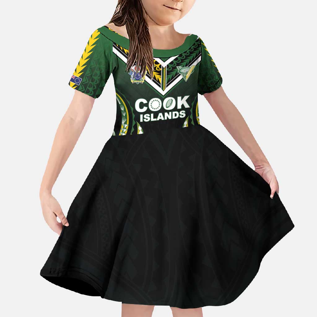 Custom Cook Islands Rugby Family Matching Summer Maxi Dress and Hawaiian Shirt Unique Style Black Version - Polynesian Pride