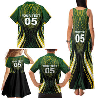 Custom Cook Islands Rugby Family Matching Tank Maxi Dress and Hawaiian Shirt Unique Style Black Version - Polynesian Pride