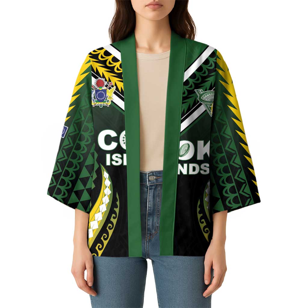 Custom Cook Islands Rugby Kimono Unique Style Black Version - Polynesian Pride