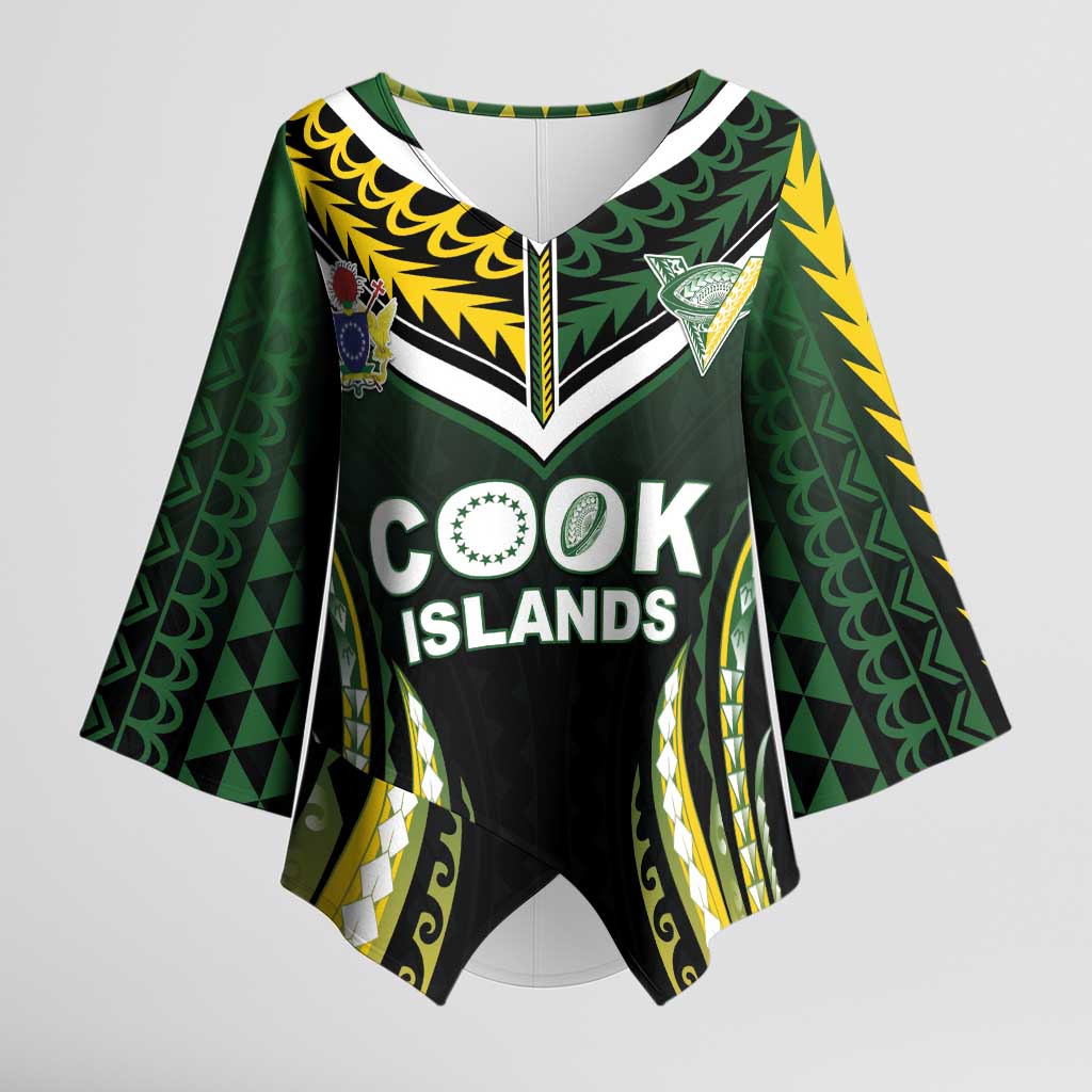 Custom Cook Islands Rugby Kimono Sleeve Blouse Unique Style Black Version - Polynesian Pride