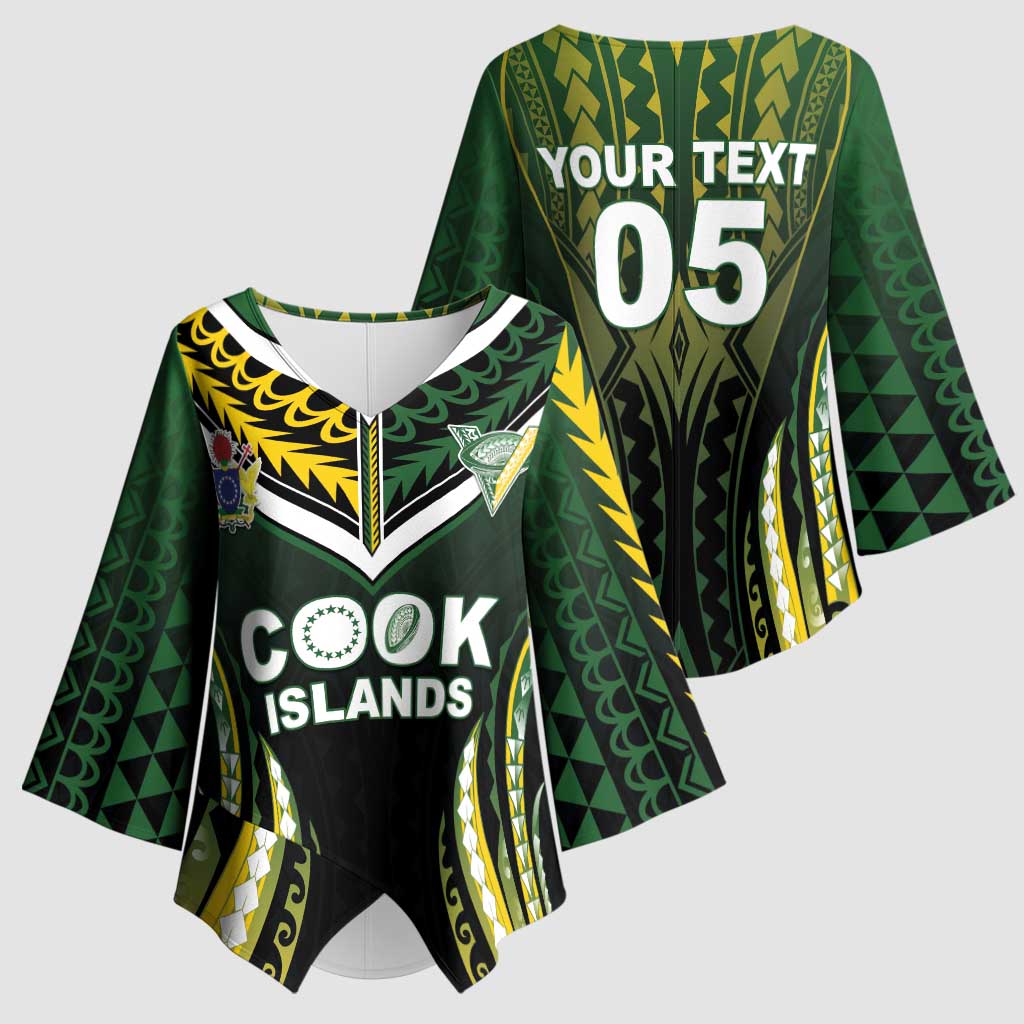 Custom Cook Islands Rugby Kimono Sleeve Blouse Unique Style Black Version - Polynesian Pride