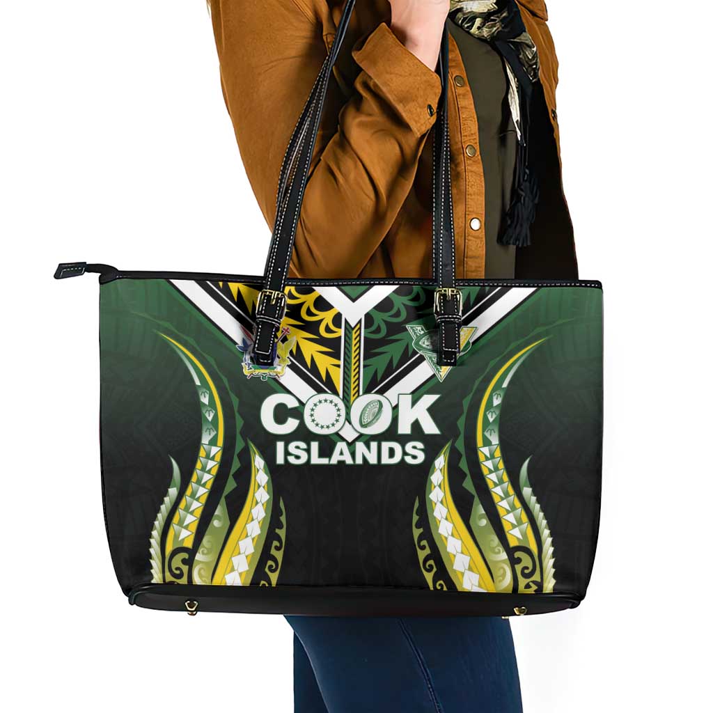 Cook Islands Rugby Leather Tote Bag Unique Style Black Version - Polynesian Pride