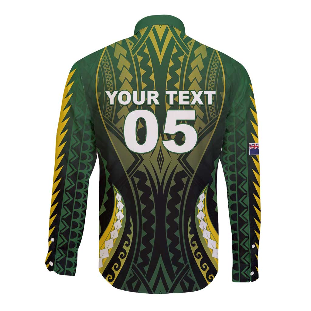 Custom Cook Islands Rugby Long Sleeve Button Shirt Unique Style Black Version - Polynesian Pride