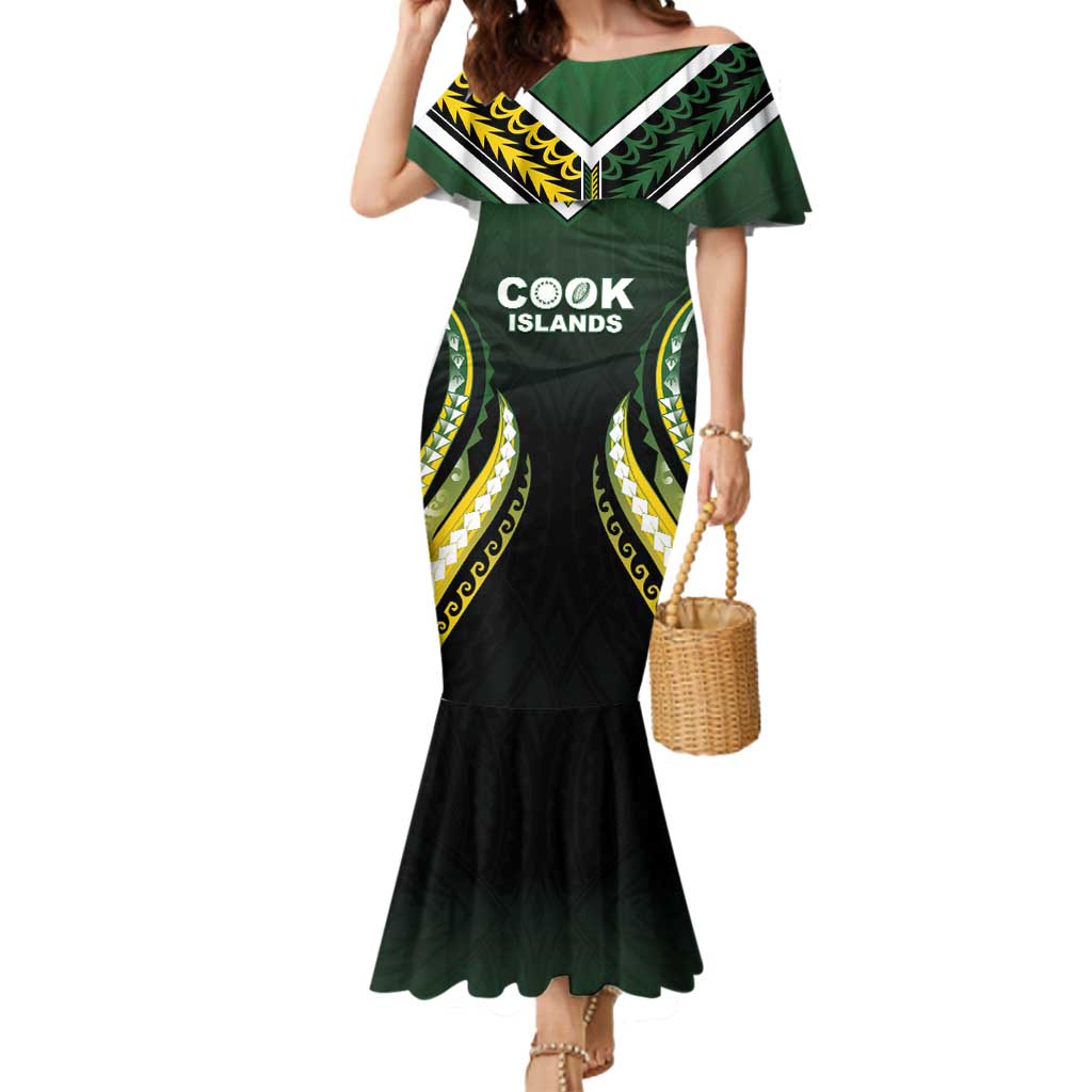 Custom Cook Islands Rugby Mermaid Dress Unique Style Black Version - Polynesian Pride