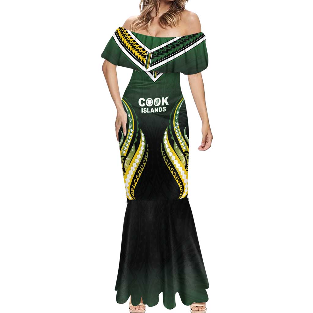 Custom Cook Islands Rugby Mermaid Dress Unique Style Black Version LT05 - Polynesian Pride