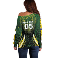 Custom Cook Islands Rugby Off Shoulder Sweater Unique Style Black Version - Polynesian Pride
