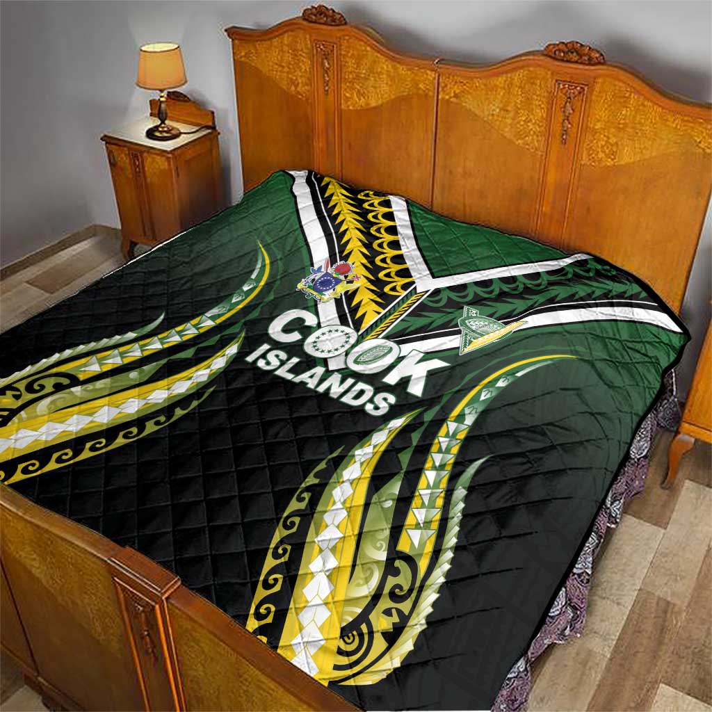 Cook Islands Rugby Quilt Unique Style Black Version - Polynesian Pride