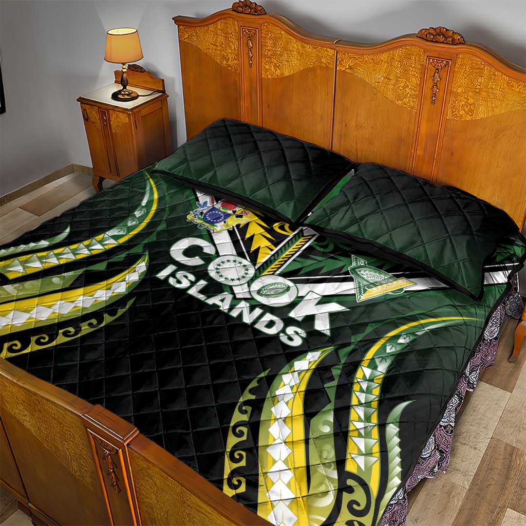Cook Islands Rugby Quilt Bed Set Unique Style Black Version - Polynesian Pride