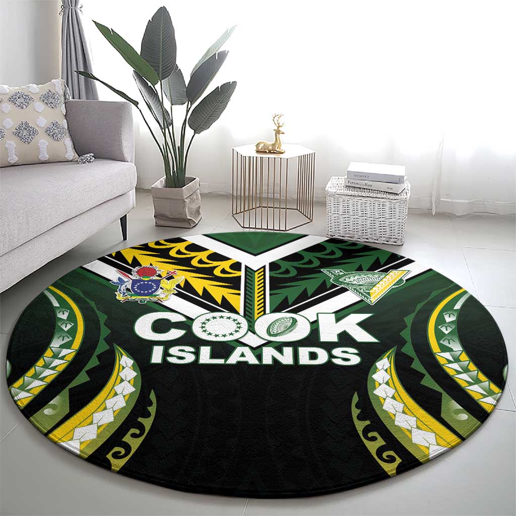 Cook Islands Rugby Round Carpet Unique Style Black Version - Polynesian Pride
