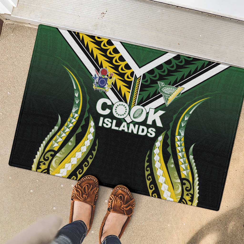 Cook Islands Rugby Rubber Doormat Unique Style Black Version - Polynesian Pride