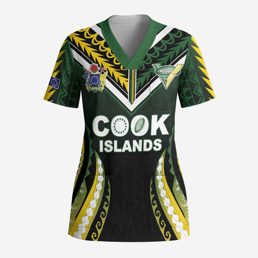 Custom Cook Islands Rugby Scrub Top Unique Style Black Version - Polynesian Pride