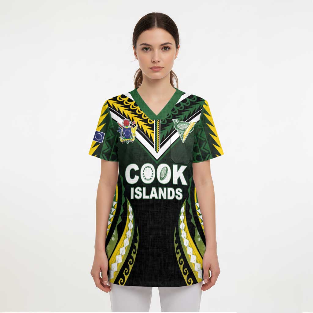 Custom Cook Islands Rugby Scrub Top Unique Style Black Version - Polynesian Pride