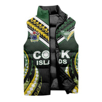 Custom Cook Islands Rugby Sleeveless Puffer Jacket Unique Style Black Version - Polynesian Pride
