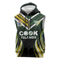 Custom Cook Islands Rugby Sleeveless Zip Hoodie Unique Style Black Version - Polynesian Pride